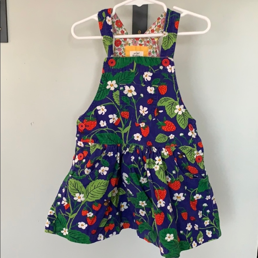 Mini Boden 3/4 strawberry corduroy overall jumper